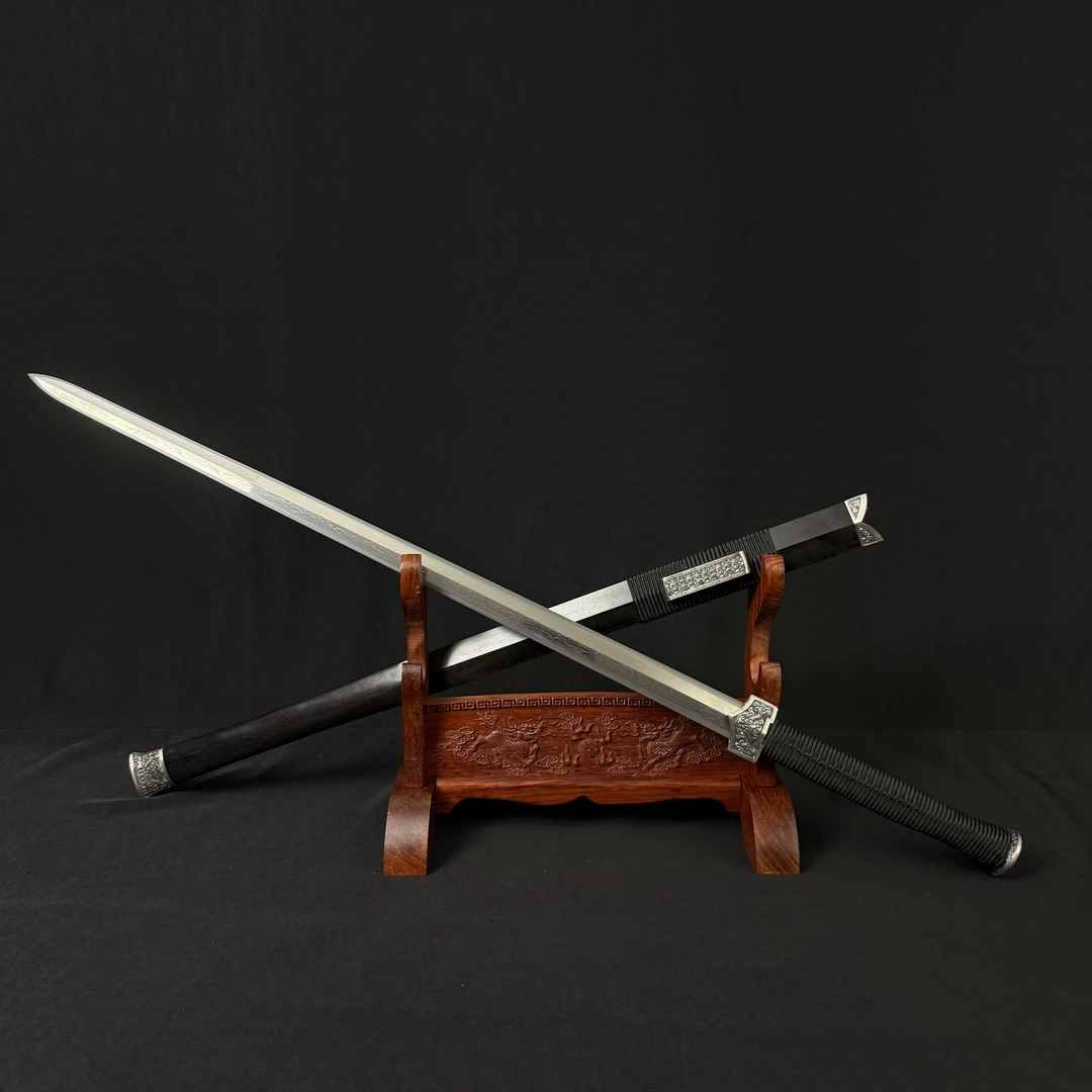 龙泉锻锋阁 太乙汉剑 铁装嵌银丝 老毛铁 黑檀 宝剑 不开刃