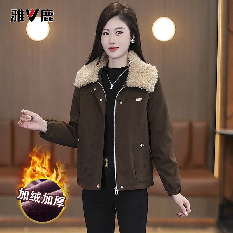 雅鹿时尚派克服短外套女2025年秋冬新款宽松显瘦加绒保暖上衣加厚
