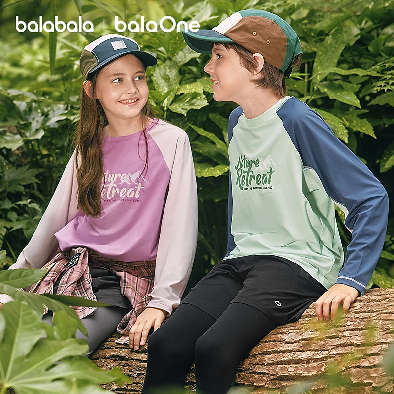 【balaOne】巴拉巴拉儿童长袖t恤男女童2025秋新速干凉感插肩袖上衣