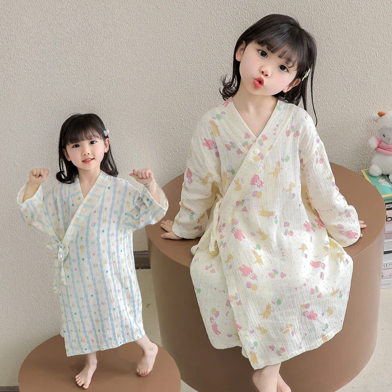 儿童棉纱布浴巾可穿式女童浴袍家居服洗澡睡袍卡通宝宝空调睡衣