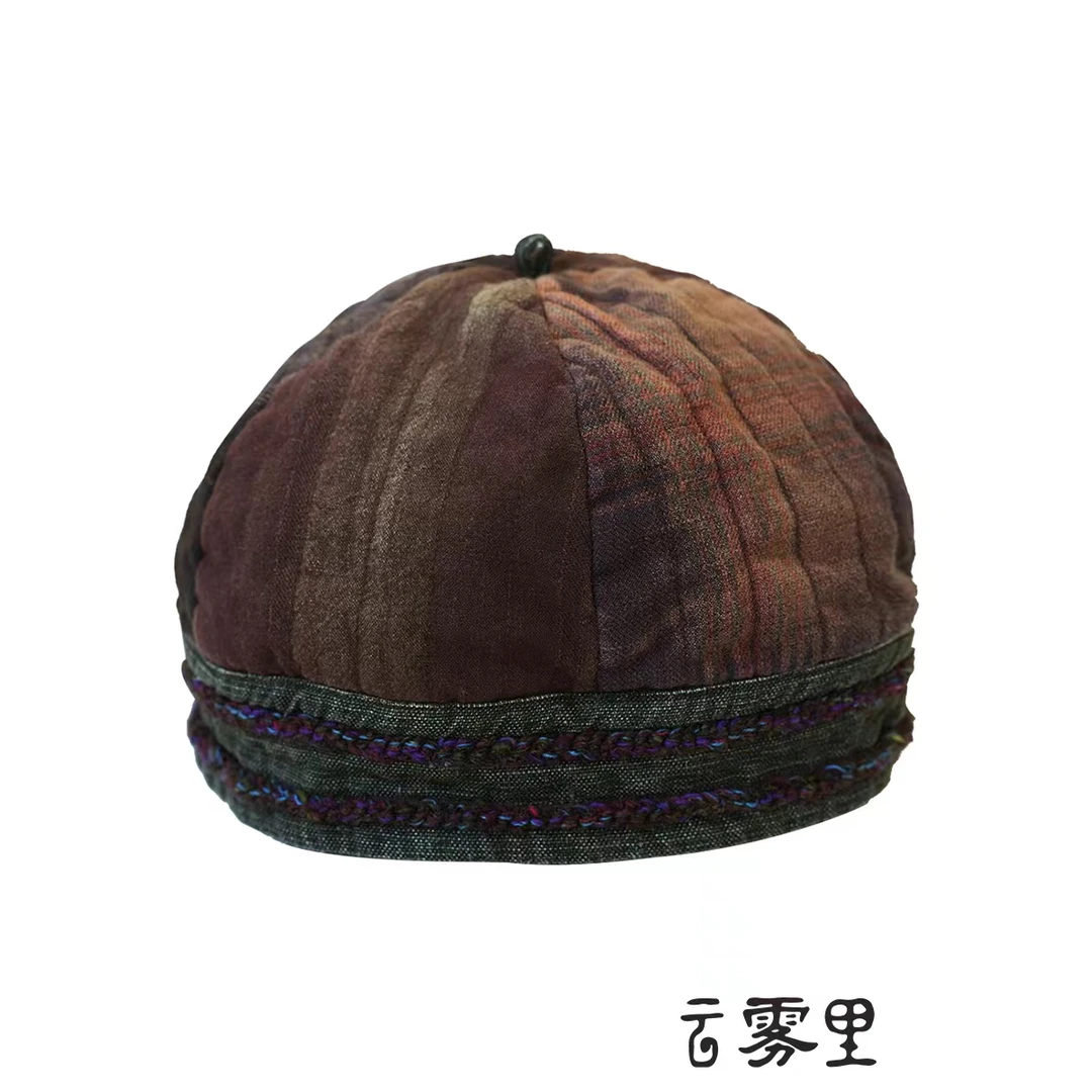 云雾里 原创设计3172复古文艺松弛感手工毛织彩辫子亚麻棉帽子