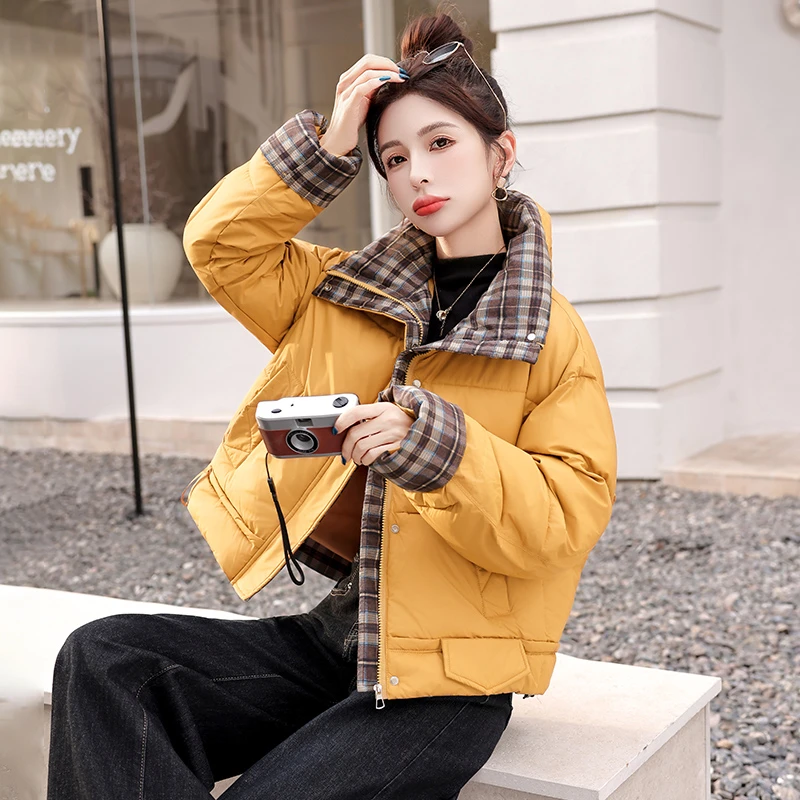 撞色小个子加厚洋气棉袄外套2025冬季立领新款时尚短款保暖棉服