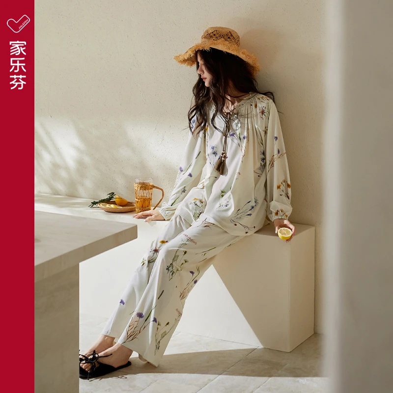 家乐芬睡衣女春秋款莫代尔长袖家居服夏季薄款甜美可爱公主风套装
