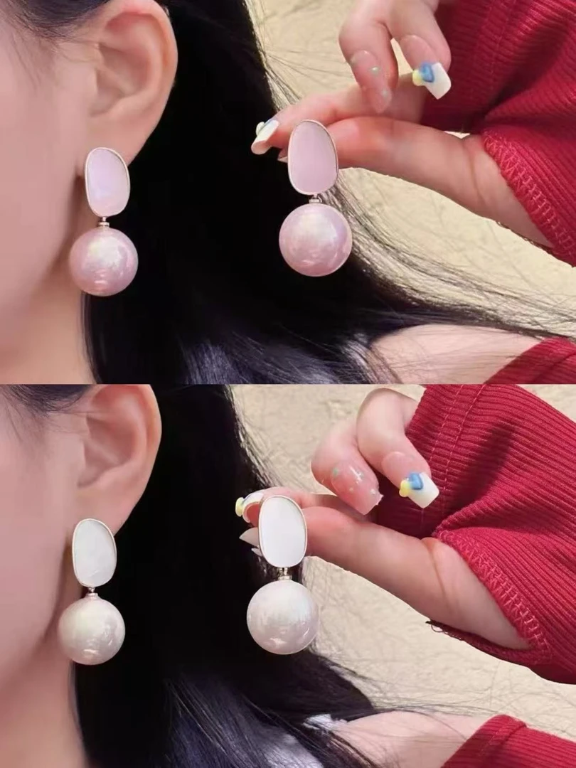 非金属仿珍珠耳饰 L琳琳超仙法式粉嫩珍珠耳环 轻奢高级感耳饰