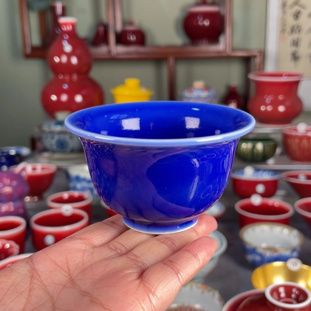 清欢雅玩福利霁蓝压手杯杯