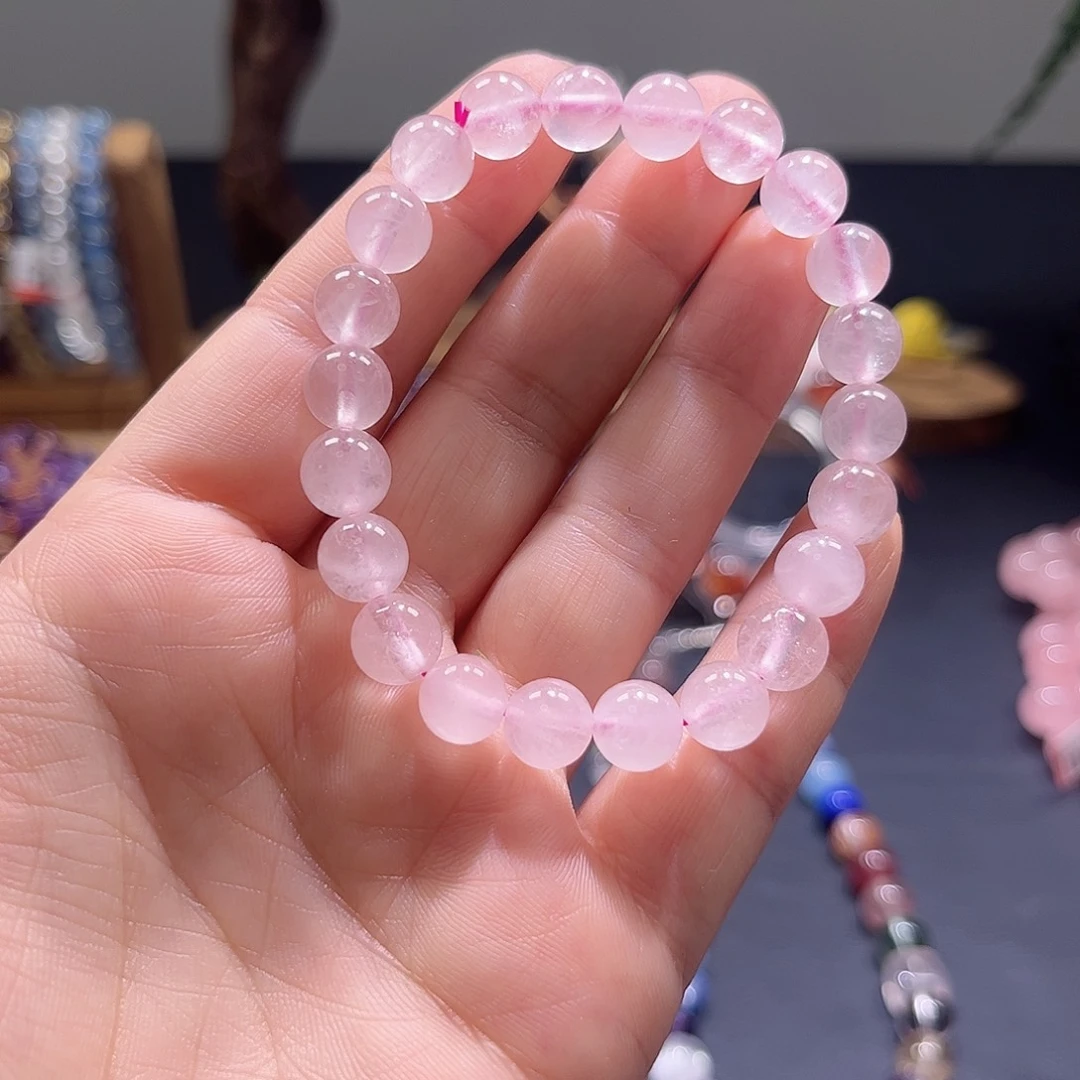 水晶手串未镶嵌天然水晶粉色。