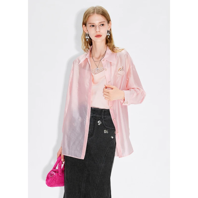missCOCOON【漫拾光旅】春新款宫廷风亮片镂空浪漫开叉衬衫