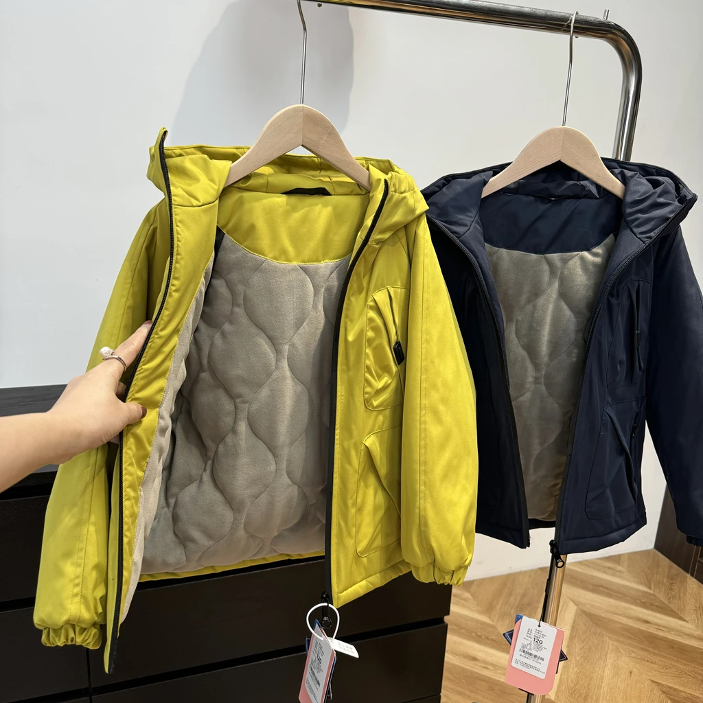 加厚加绒连帽冲锋衣冬季工装外套中大儿童男童女童厚实棉服6638