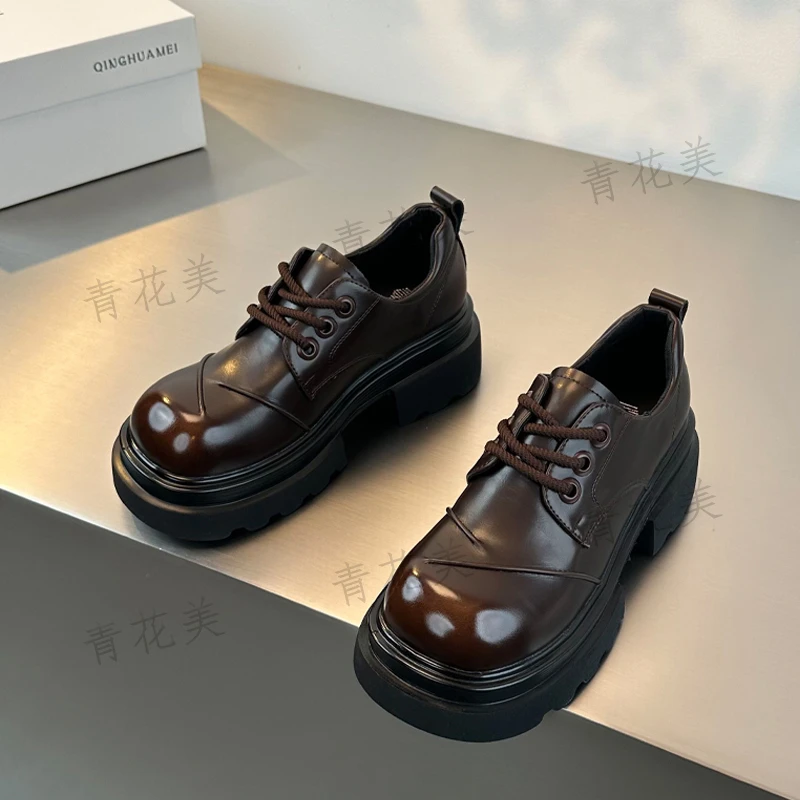 超火厚底乐福鞋女2025新款春秋女鞋英伦风通勤小皮鞋百搭单鞋子