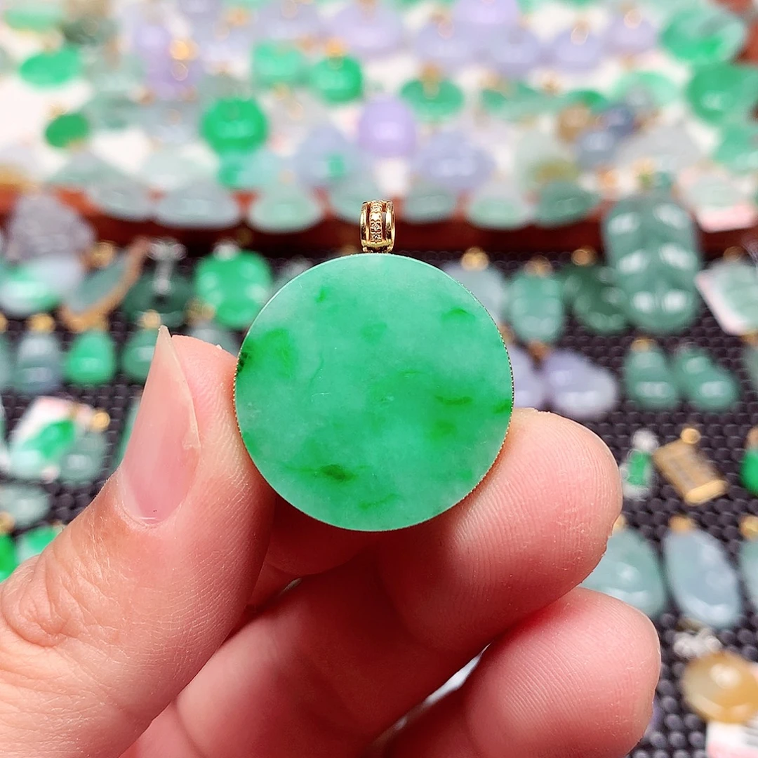 翡翠18K金镶嵌吊坠(不含链)