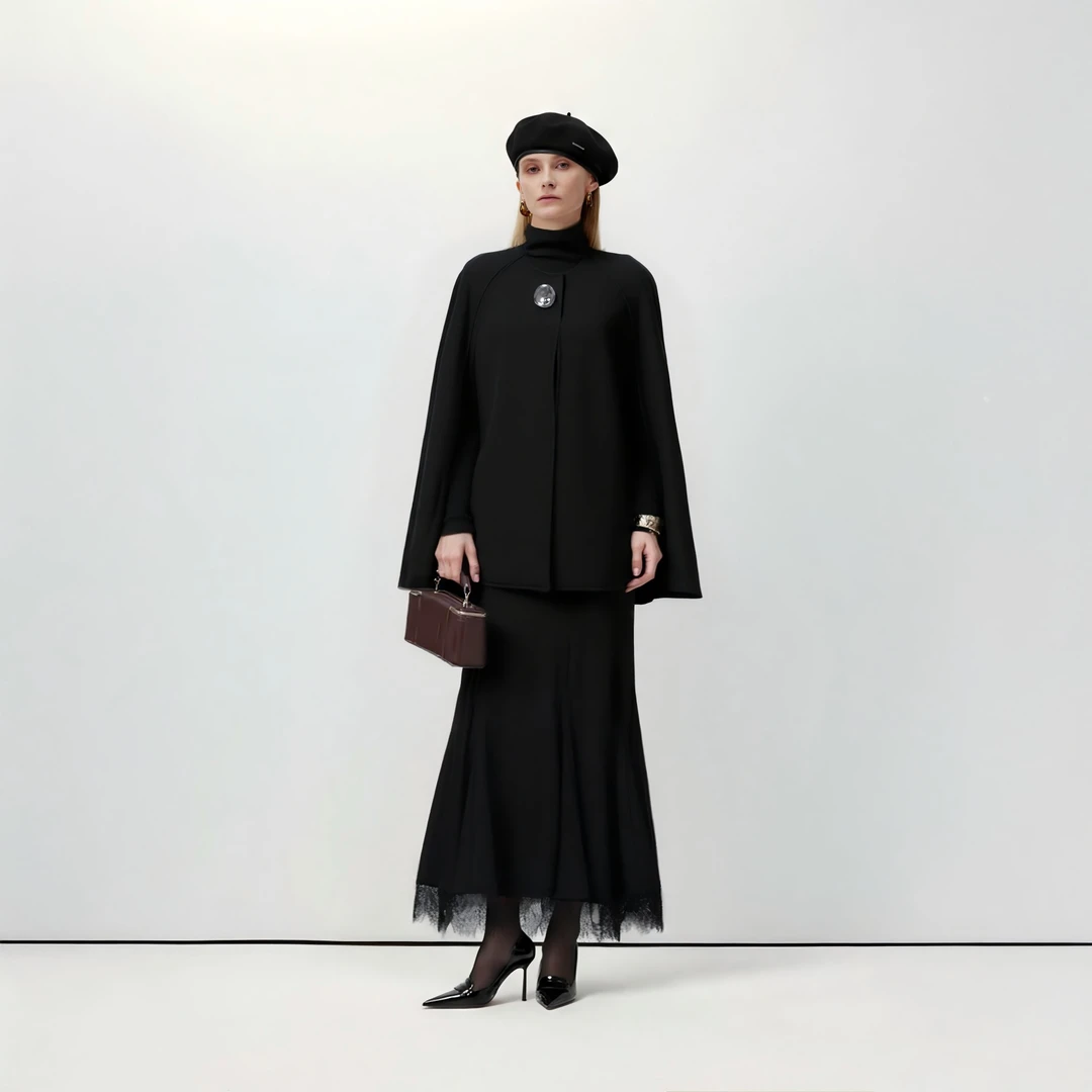 LYNEE【比弗利斗篷】100%绵羊毛羊毛斗篷大衣 冬季外套LGD2FAW194