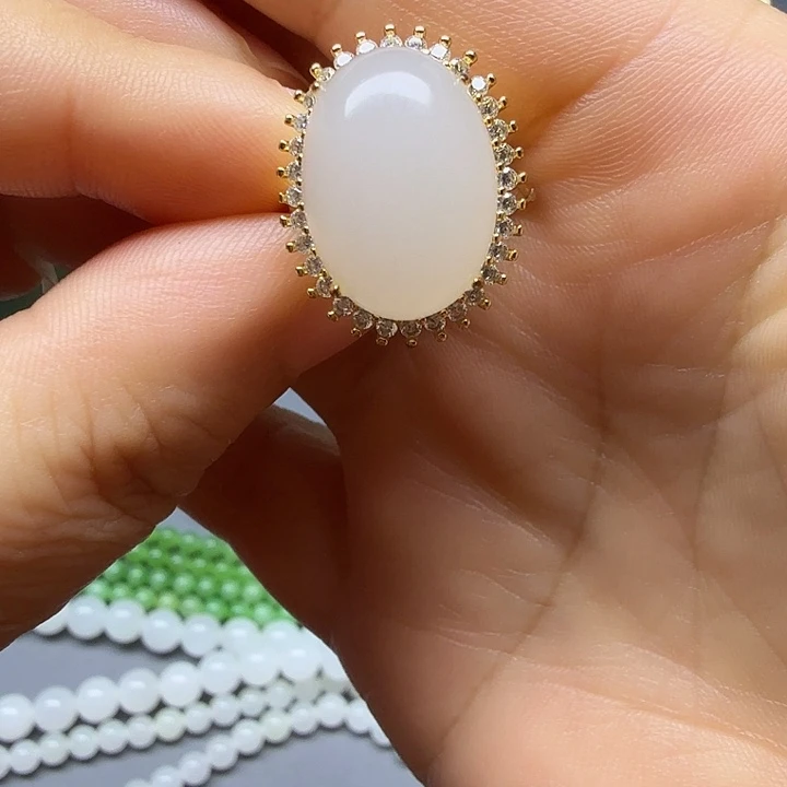 和田玉（白玉）银S925镶嵌戒指