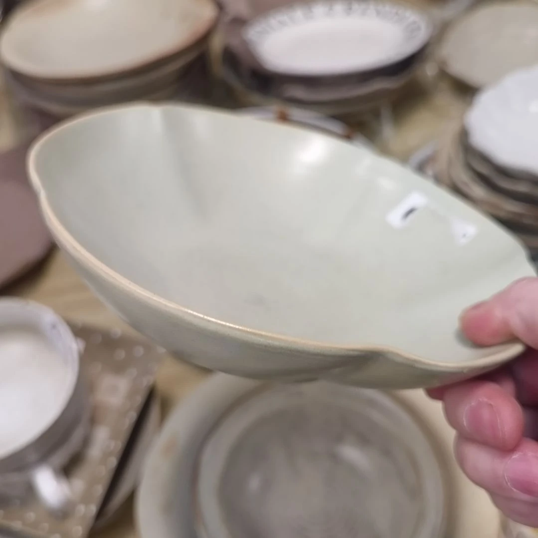 瓷片微瑕粗陶高脚盘两个一组