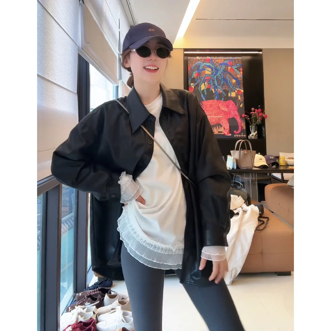 徐靖靖【气场女王】2503076皮衣欧若风洋气潮牌外套轻奢显瘦长袖女