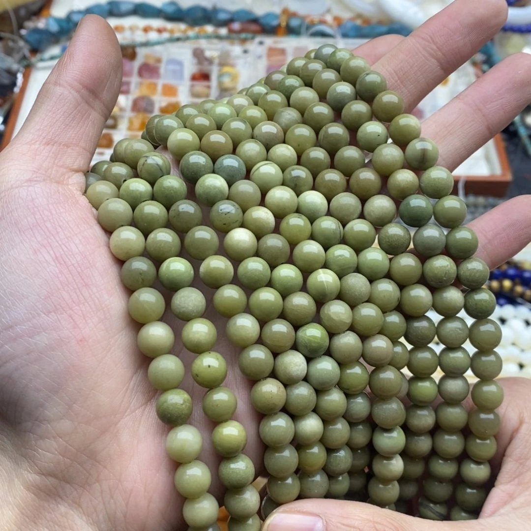 玛瑙/玉髓未镶嵌珠宝半成品一条天然8.5mm阿拉善抹茶绿