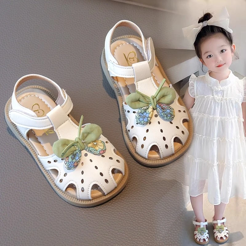 ABC女童镂空包头凉鞋2025新款夏季蝴蝶结公主鞋学步鞋女童鞋子潮