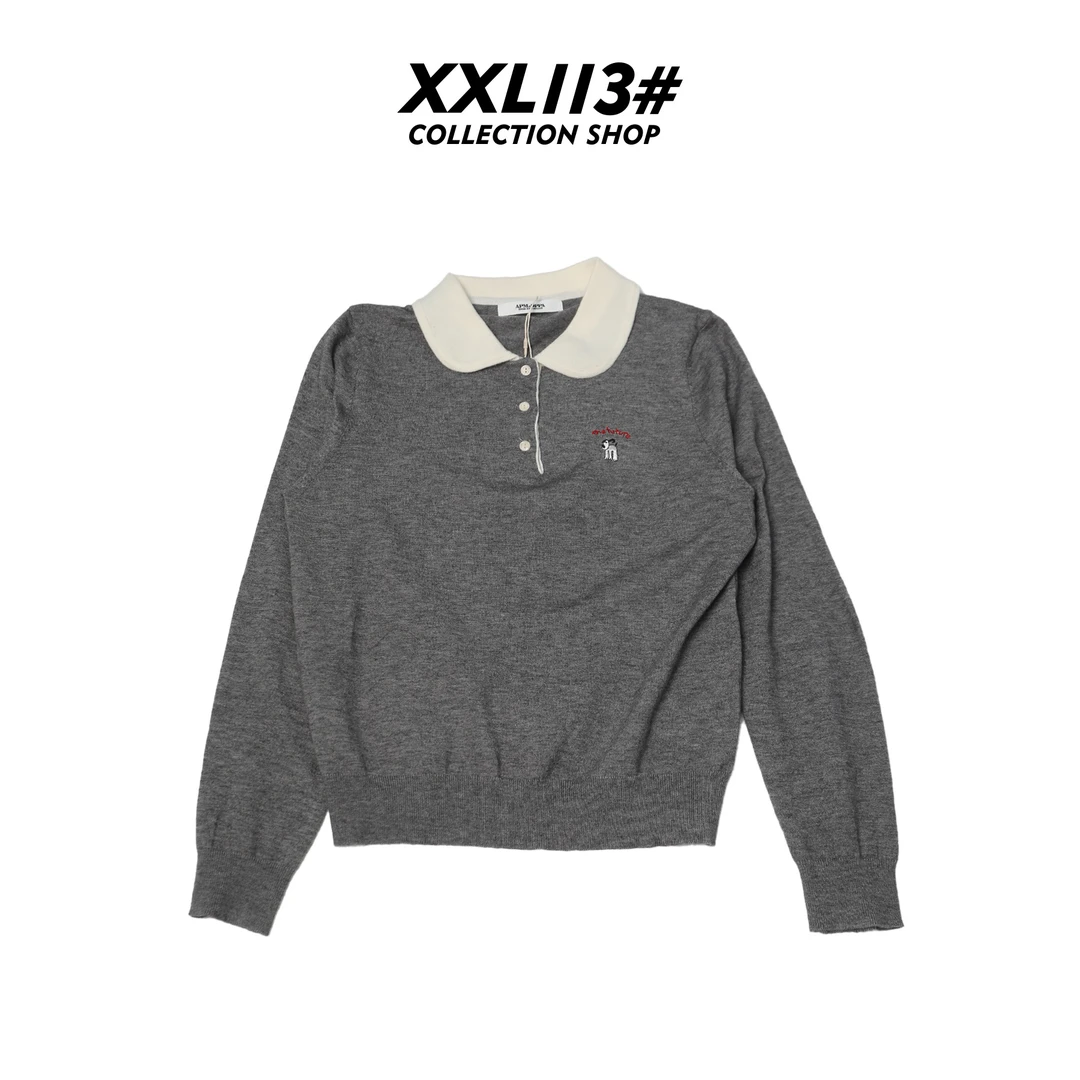 113* CENTRALIZED SHOP刺绣秋季毛针织衫灰色海军领X5F05H6848
