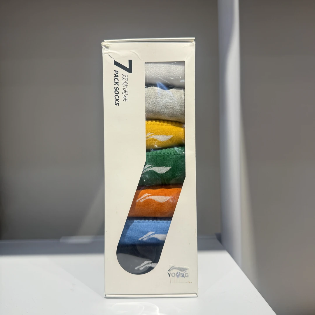 李宁儿童七双装儿童袜白色女款高帮袜子中筒袜YWTU081