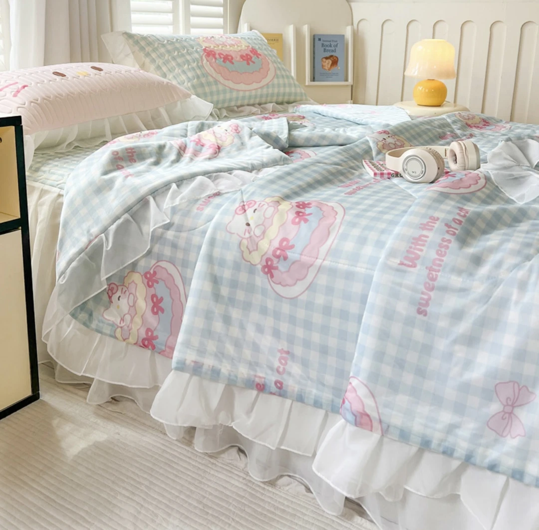 猫咪日记少女心蛋糕猫咪凉感丝单夏被学生可水洗折叠