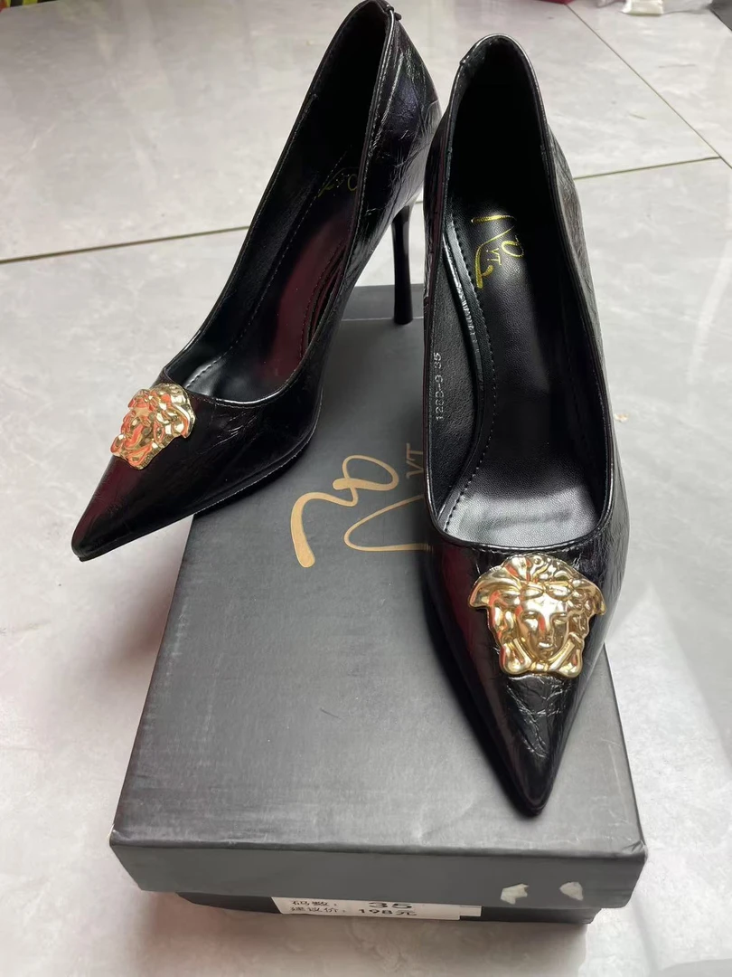 1288-9油蜡皮红底美人头高跟女鞋（8公分）