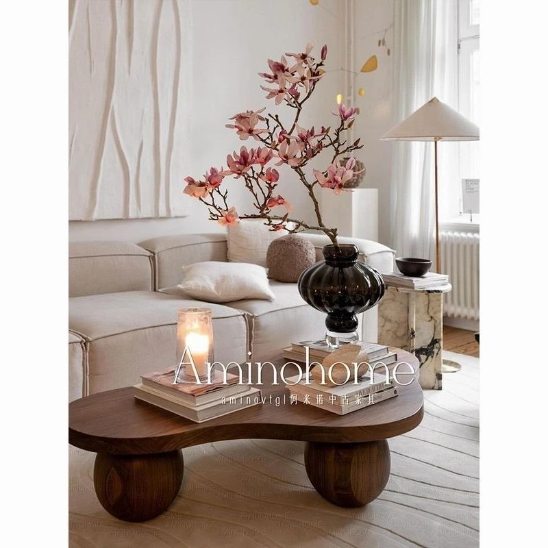 中古实木茶几小户型北欧复古茶台侘寂智能客厅家用小新茶几