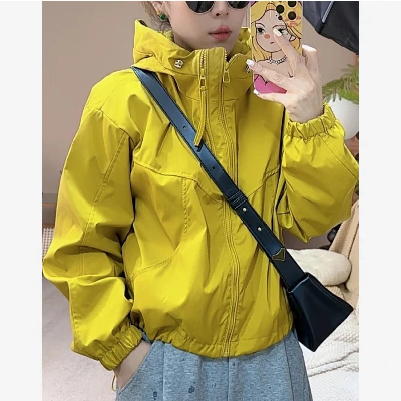 双拉链女款连帽春秋纯9色短款休闲拼接防风韩版短外套T2502