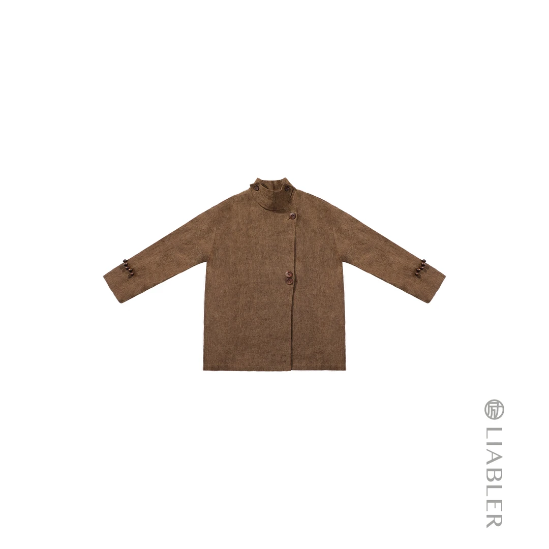 LIABLER/励【素染麻衣】2025春夏老钱风亚麻中式外套 LAW241451S