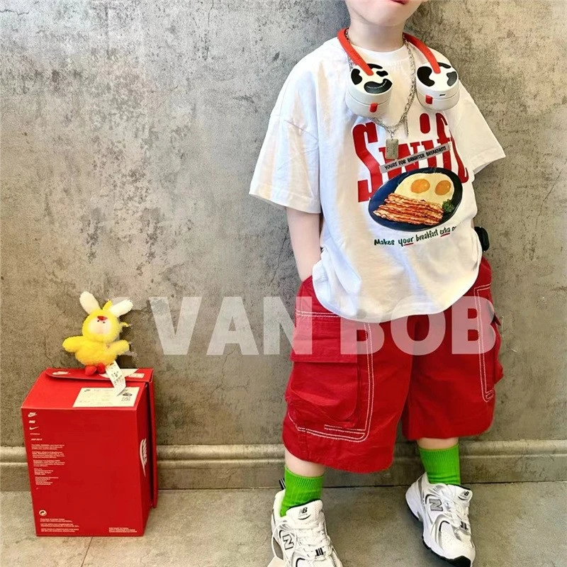 百搭夏季短袖A类男T恤男童运动夏款印花休闲洋气宽松上衣