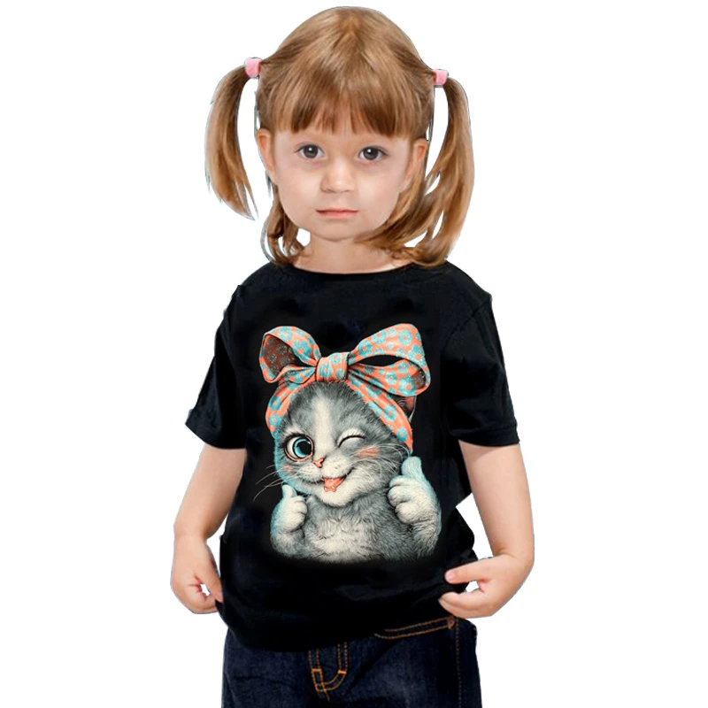 点赞猫 儿童卡通猫咪狗狗印花图案短袖