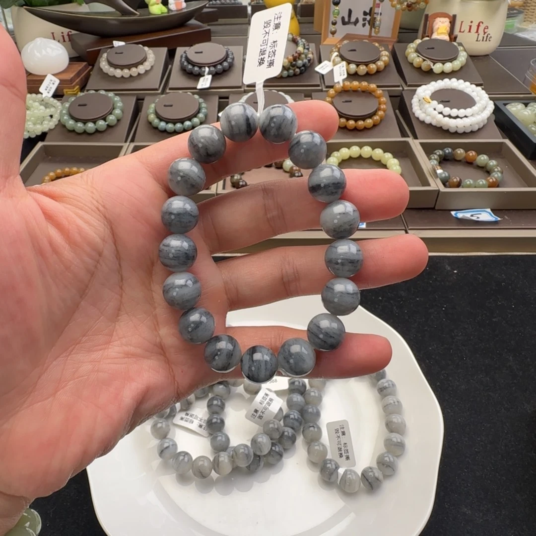 和田玉未镶嵌手链卡12青花一线天，28