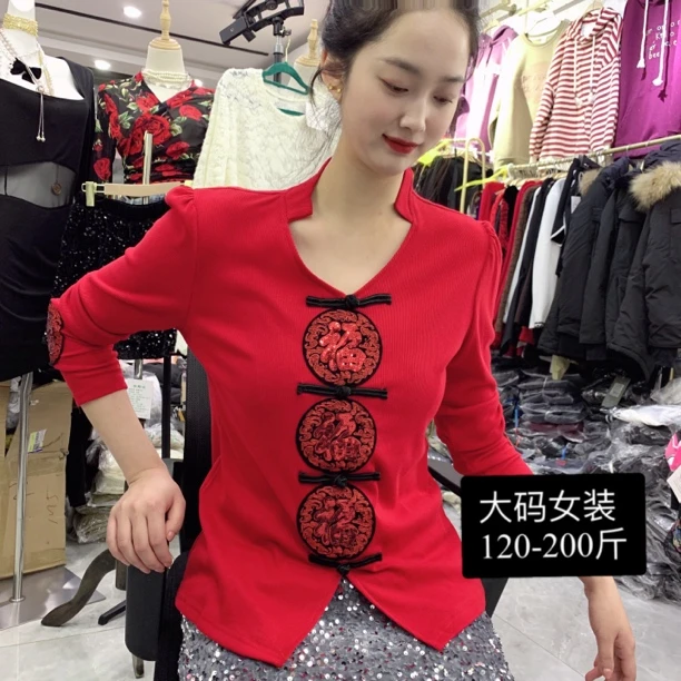 大码复古民族风打底衫