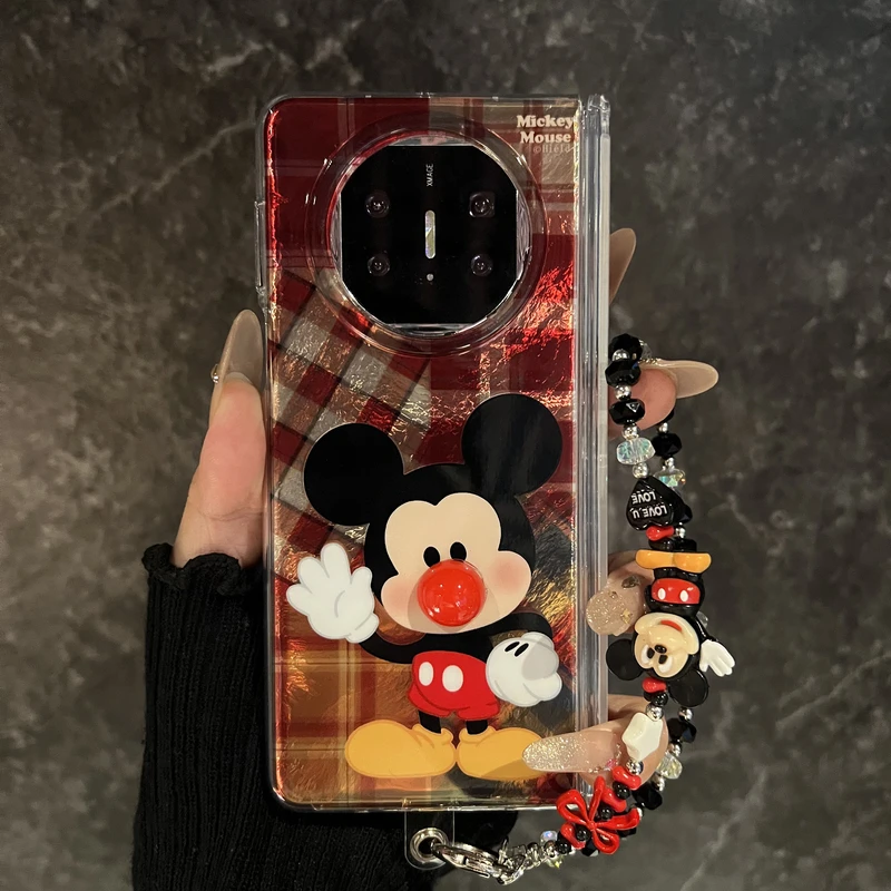 适用华为matex6折叠屏手机壳新款双层渐变复古拼接格纹卡通米奇ma