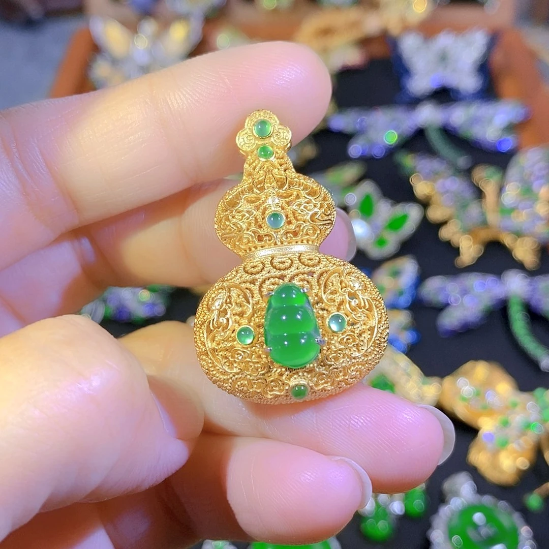 吊坠(不含链)银S925镶嵌翡翠