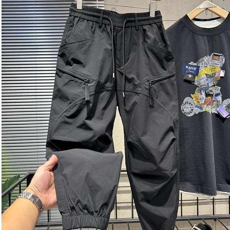 秋冬新款工装裤男时尚宽松户外速干机能黑色束脚裤潮牌舒适哈伦裤