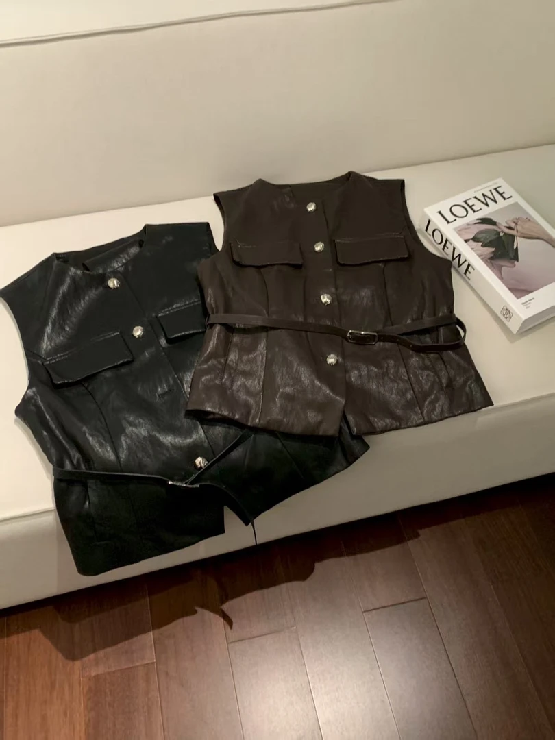 【南油玲姐】2色可选皮马甲外套8027