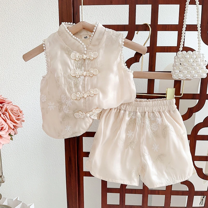 夏女童背心套装女宝宝国风旗袍衣服夏装两件套洋气TX779-1