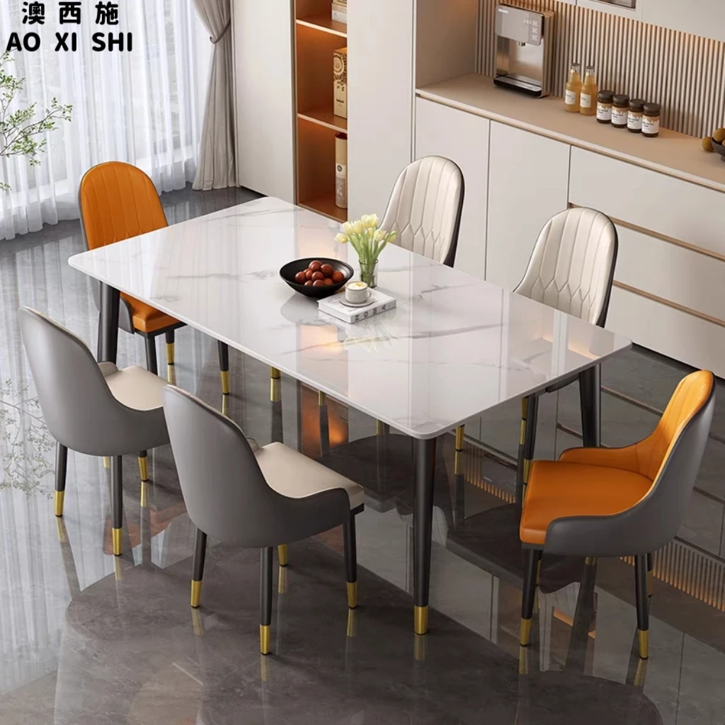 澳西施岩板餐桌家用简约客厅长方形饭桌子轻奢餐桌椅2024新款组合