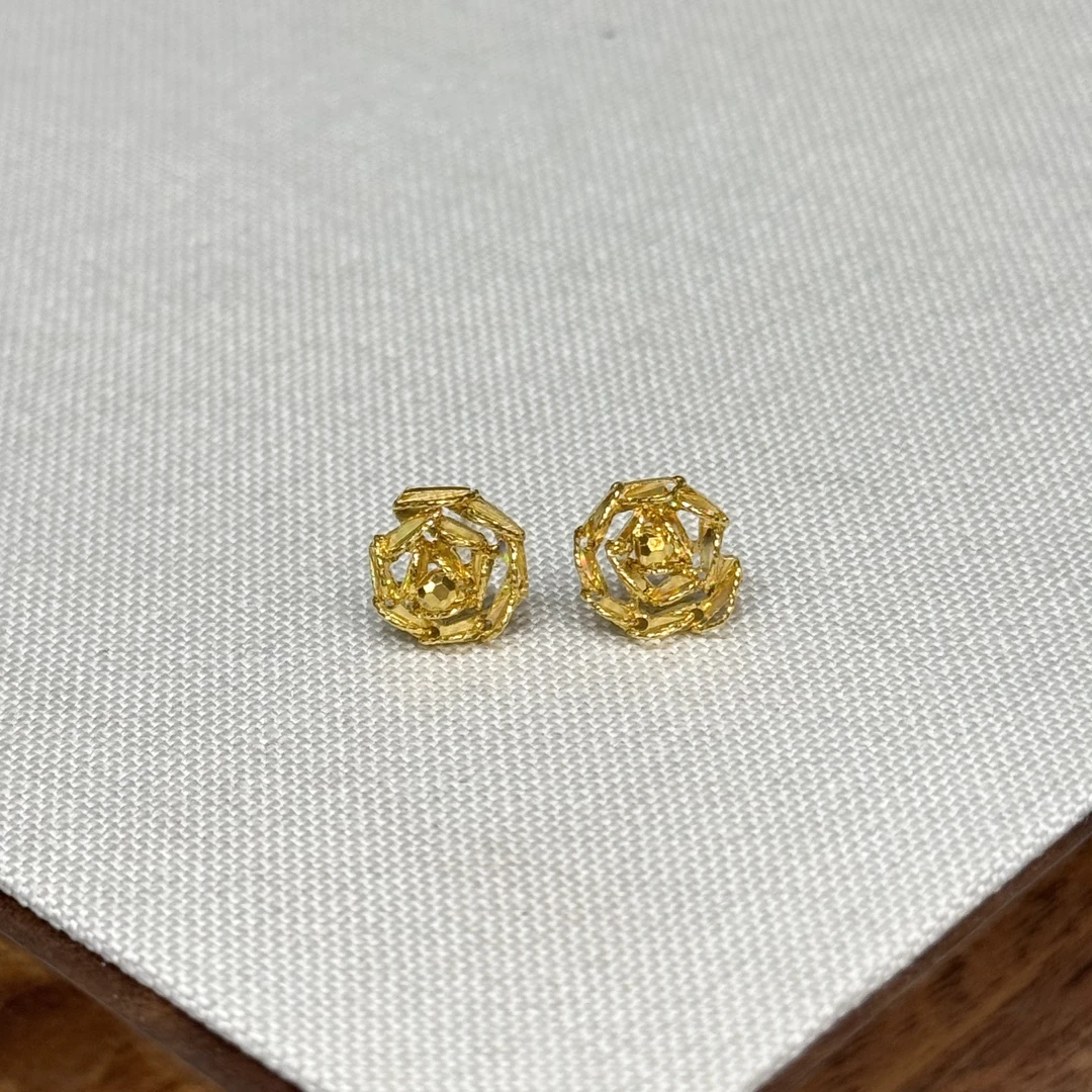真真-E【冰钻玫瑰花耳钉】-足金999精工5G耳饰