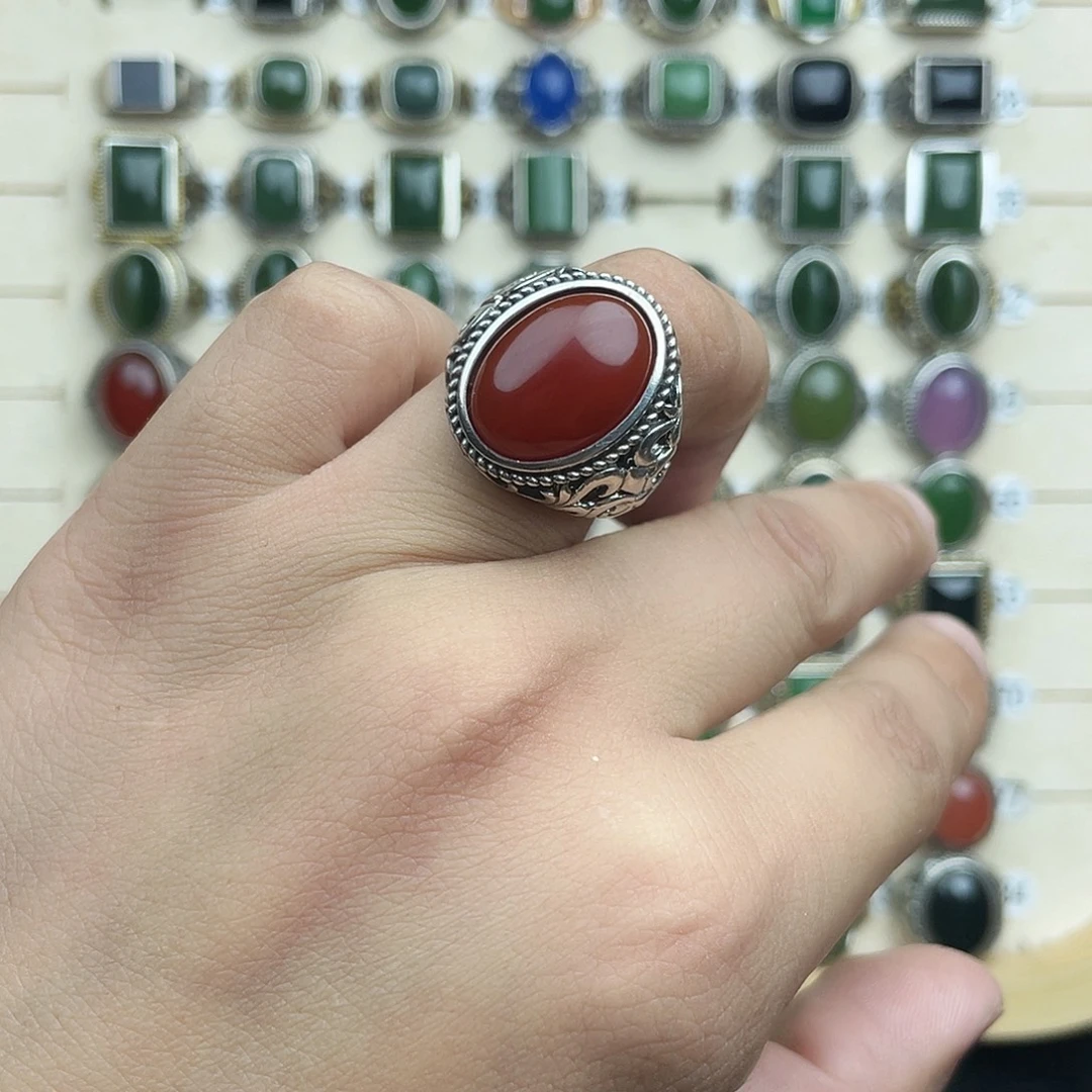 此***夏玛瑙/玉髓银S925镶嵌戒指