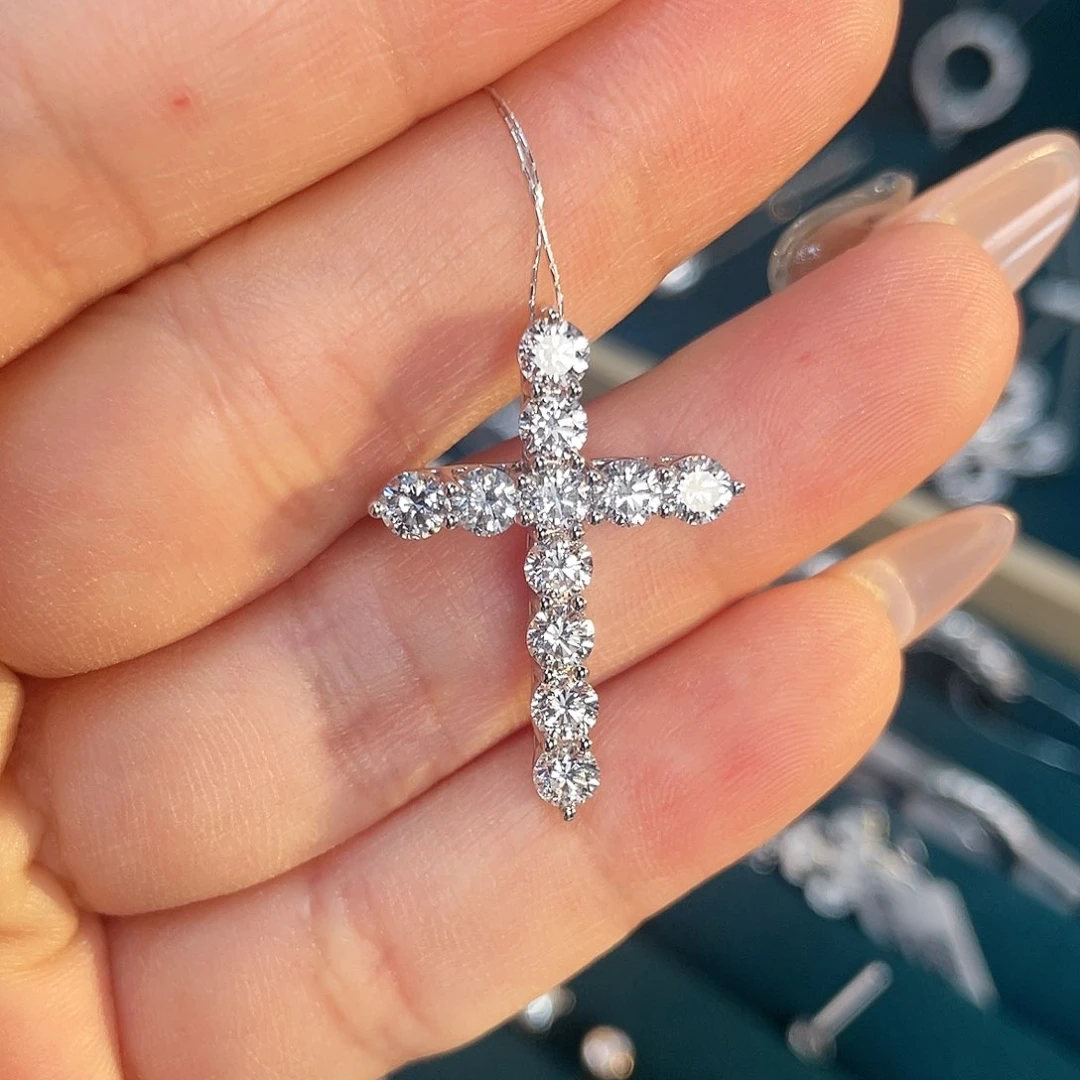 合成钻石铂Pt950镶嵌吊坠