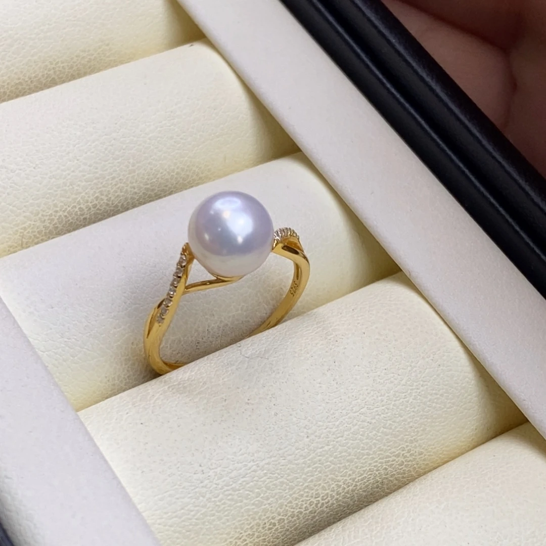 淡水珍珠戒指银S925镀金镶嵌特价微瑕