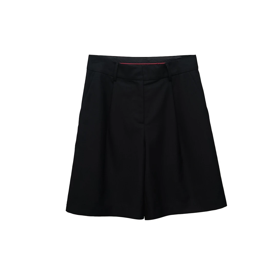 高腰短裤夏季夏季打褶休闲短裤时尚西装显瘦休闲裤五分裤女士0007