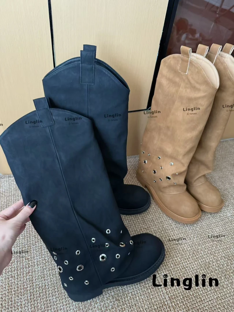 玲lin【暗链缪斯】25新款环扣工业朋克风哑光暗黑美学潮流长靴