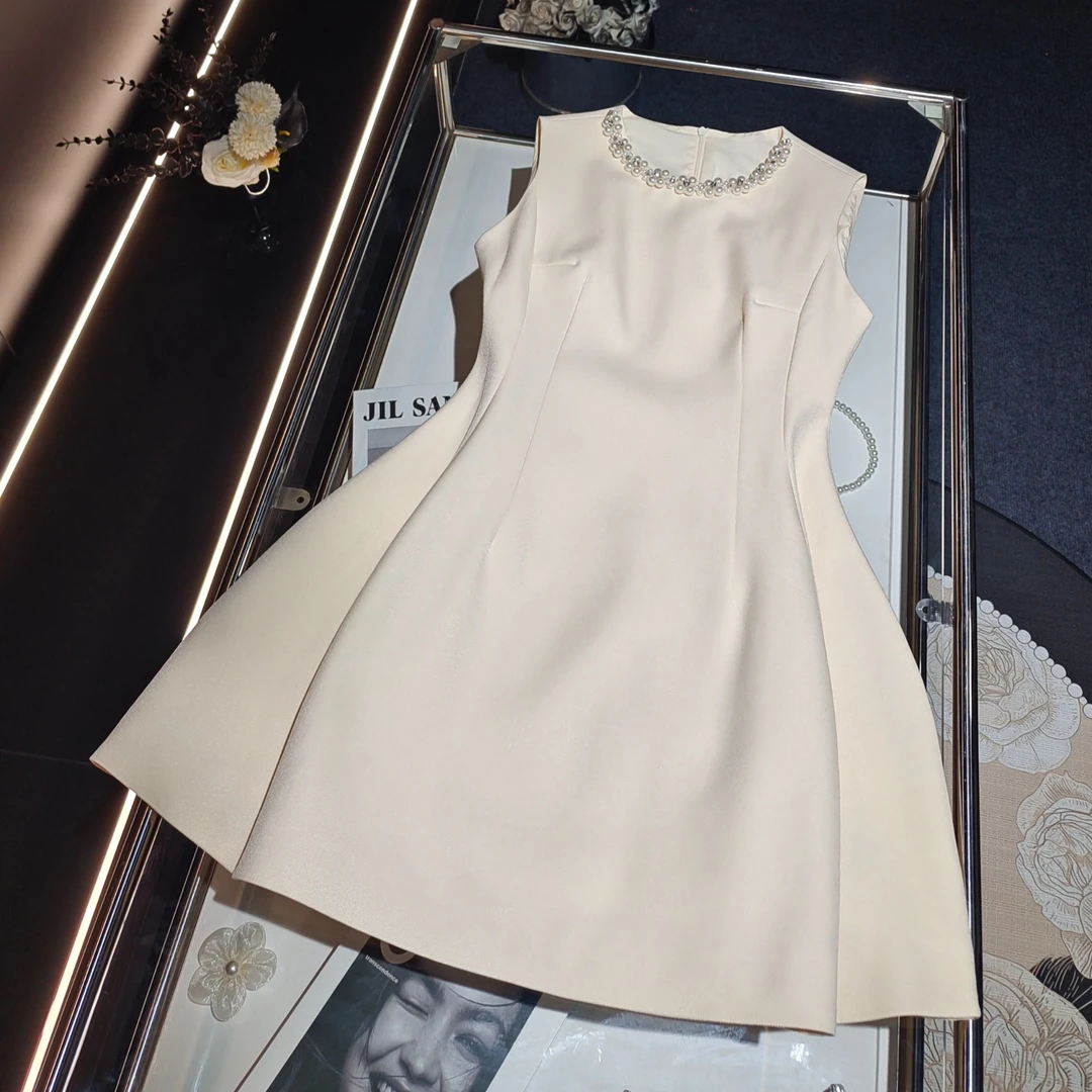 【法式浪漫】新款轻奢法式高定钉珠重工时尚气质无袖连衣裙