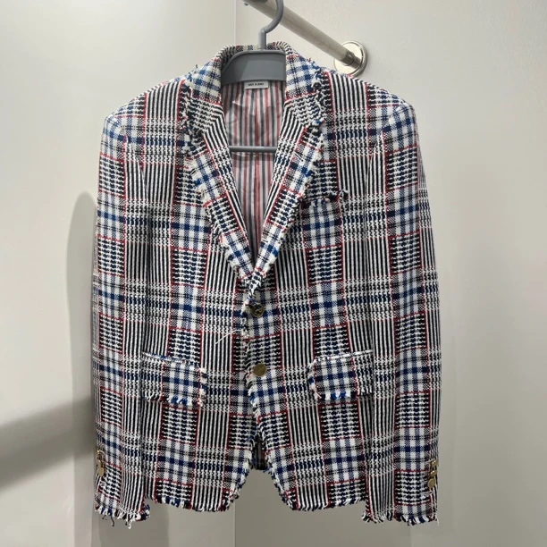 99新 THOMBROWNE 1a081 撞色格纹宽松西装外套 0码