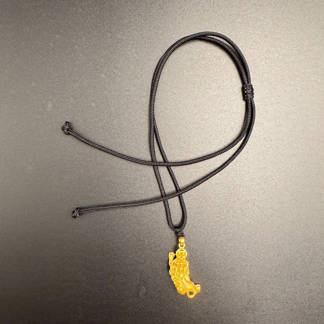 足金999 黄金叼钱貔貅 手工编织绳吊坠