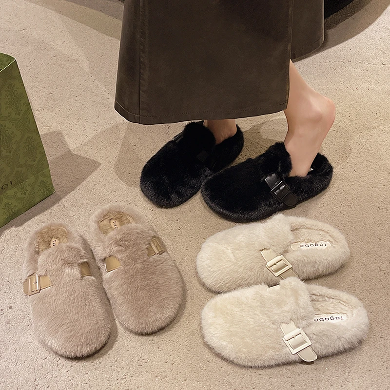 【全额补运费】千金风包头拖皮带扣韩版包头款棉拖鞋修面皮保暖百搭