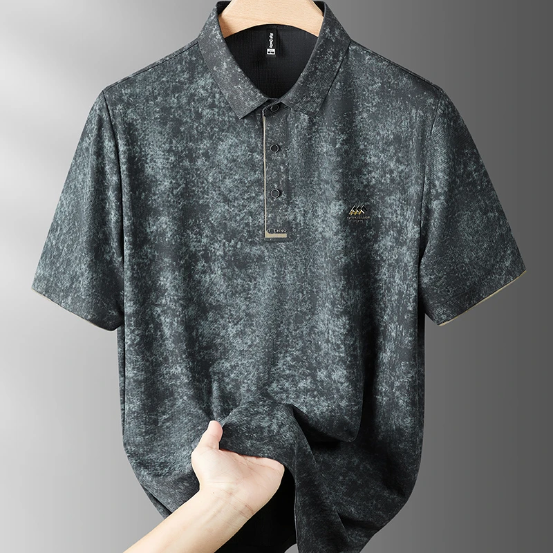 加肥加大码男士冰丝短袖翻领POLO衫夏季胖子宽松晕染薄款半袖T恤