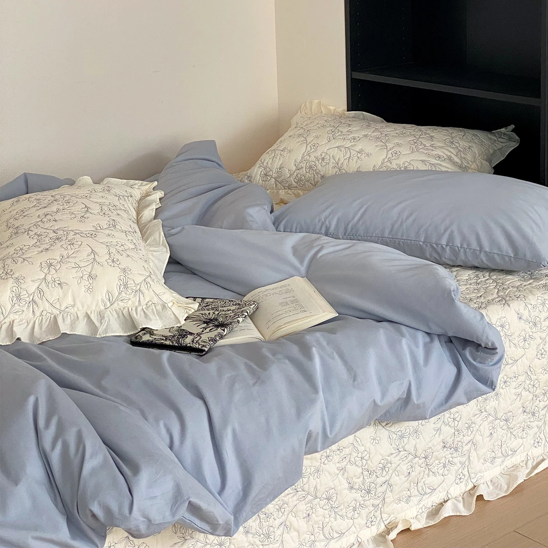 法式花边刺绣丨纯棉全棉床盖款三四件套绗缝夹棉防滑床单四季通用