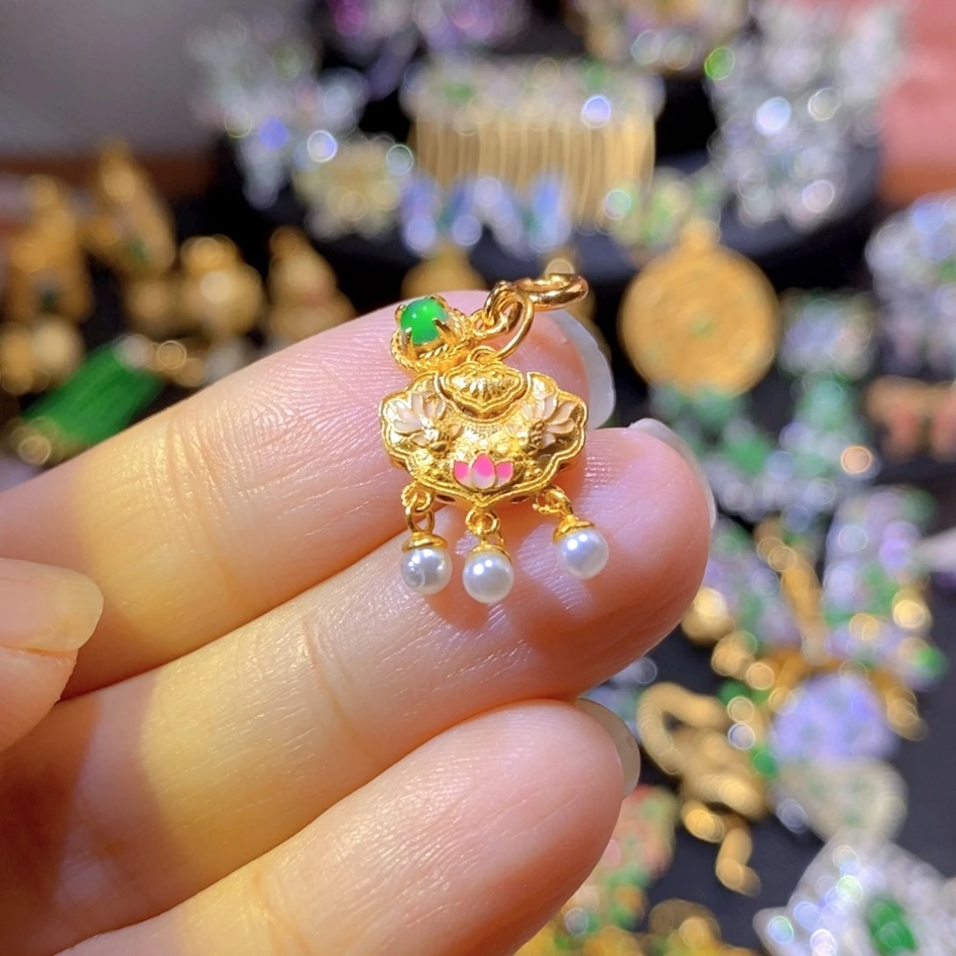 吊坠(不含链)银S925镶嵌翡翠